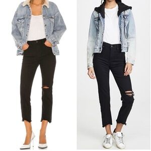 Levi’s Premium 724 High Rise Straight Crop Black 25 Revolve Distressed Jeans I
